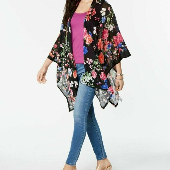 INC International Concepts Black Floral Pashmina Scarf, Pink, Blue, Green, OS! - Picture 1 of 6